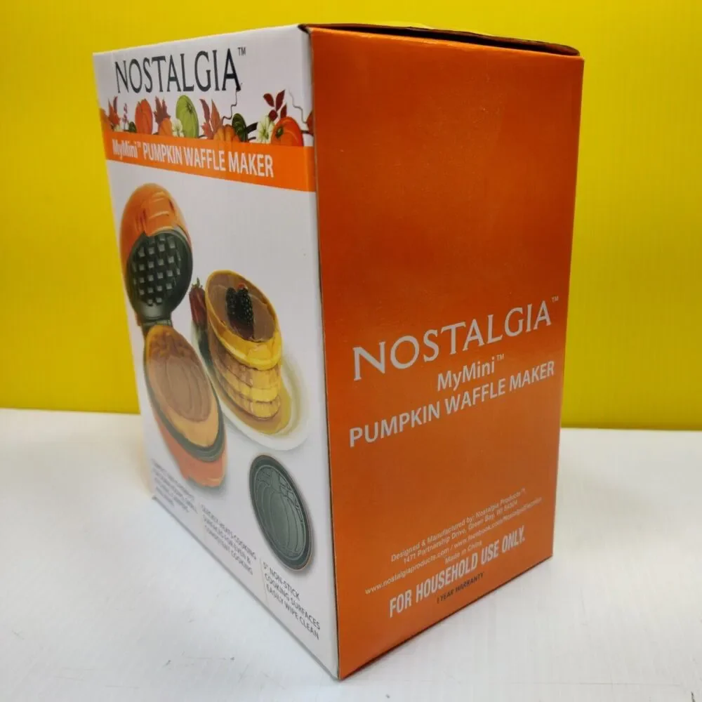 Nostalgia MyMini Pumpkin Pattern Waffle Maker NEW Compact Sz 5 inch NonStick